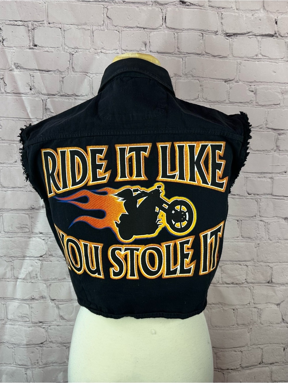 biker design Tie-Front Shirt women L choppers bikercore festival frayed hem logo - Picture 3 of 7